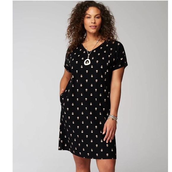 J. Jill Black Floral Pure Jill Soft-V-Neck T-Shirt Dress Women’s Size XL Petite - Picture 1 of 16